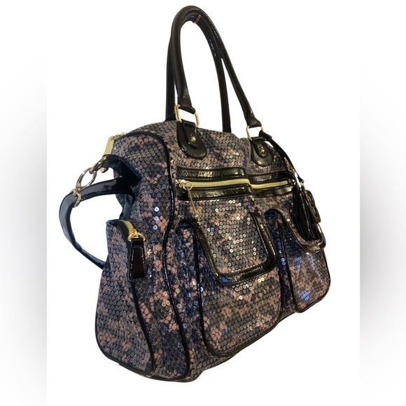 Betsey Johnson Black and gold sequined leopard print tote bag. - Picture 5 of 12